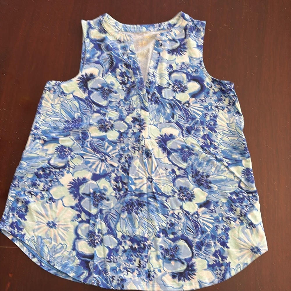 Lilly Pulitzer Floral Tank Top Split Neck Sleeveless Womens Sz M